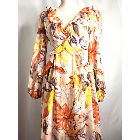 Bump Biddy Maternity Maxi Dress Size L Floral Tie Back Cottage Chic Open Waist - Picture 12 of 16